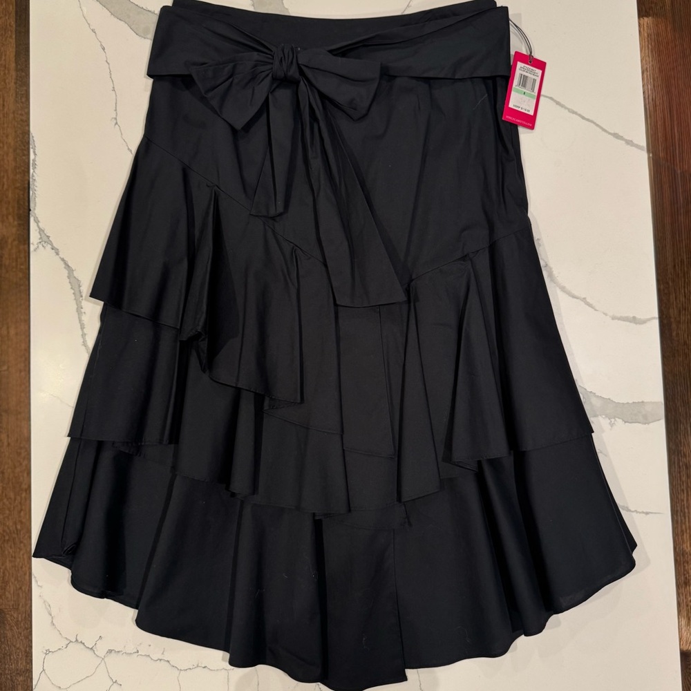 Vince Camuto Black Layered Ruffle Big Bow Skirt